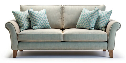 Elegant twoseater sofa with patterned pillows, exuding comfort and stylish design