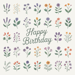 Hand-Drawn Wildflower and Leaf Illustration Set &ndash; Pastel Botanical Watercolor Style