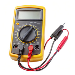 Digital Multimeter with Red and Black Probes on a White Background