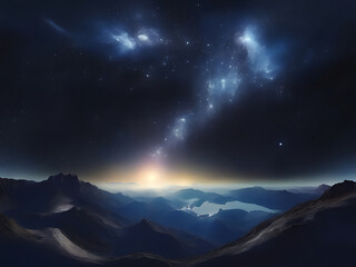 Starry Night Sky with Milky Way, Nebulae, and Horizon Glow under Cosmic Panorama | AI