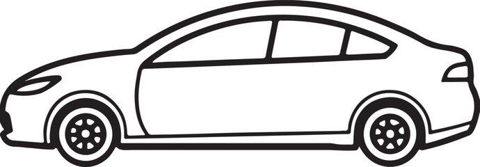 electric car line art, black outline, vector and illustration, coloring book page line art drawing