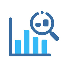 Obraz premium Blue bar graph with magnifying glass icon analysis