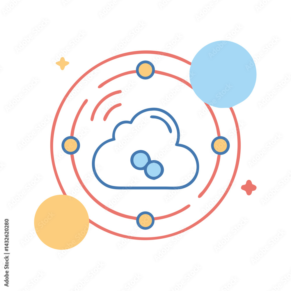 Poster colorful cloud computing and data network icon on black
