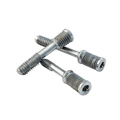 Three metal screws isolated on a transparent background showcasing their design and threaded structure, three screws isolated on a transparent background