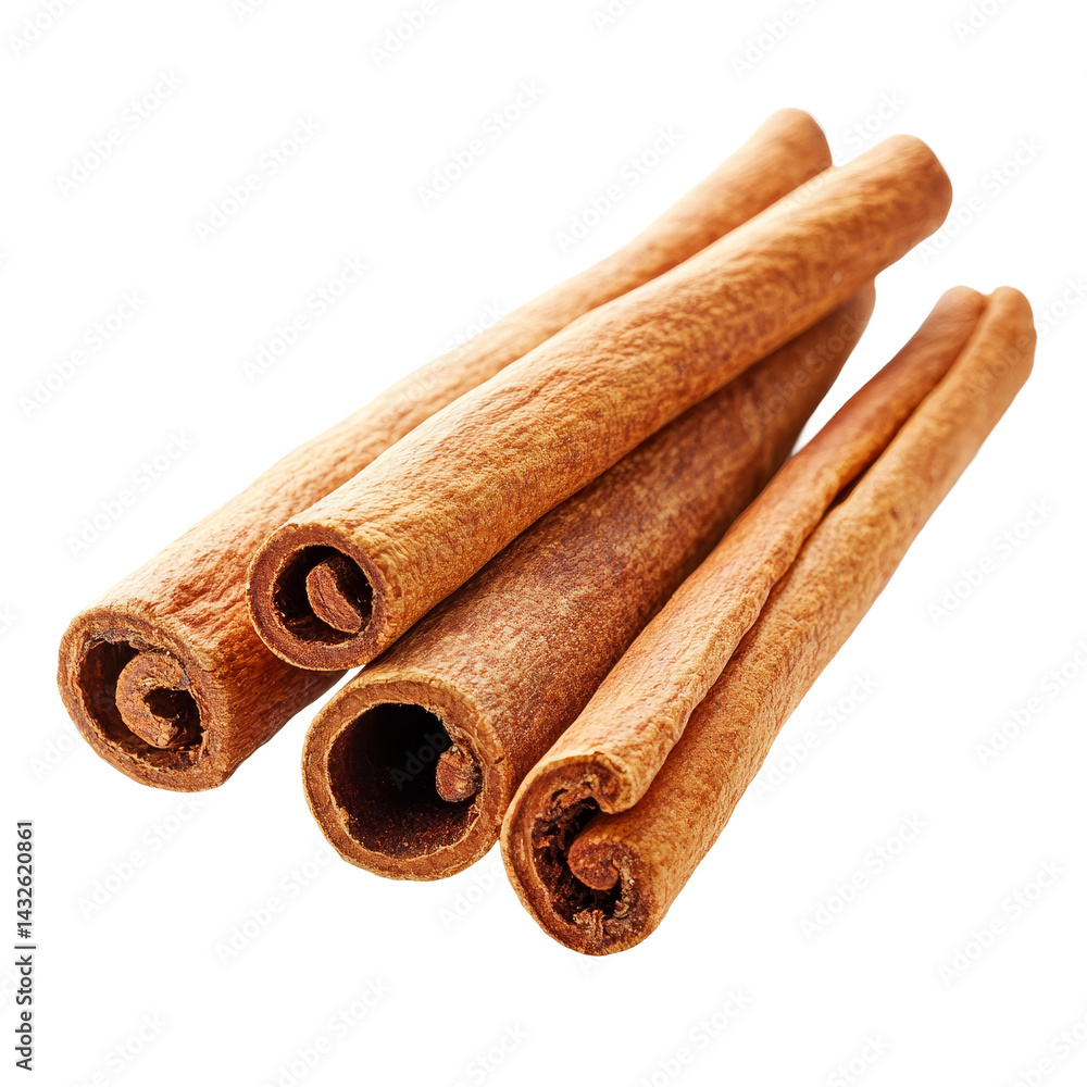 Poster cinnamon sticks arranged neatly and isolated on a clean transparent background showcasing their natu