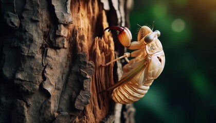 Cicada Shell A single empty cicada shell clings to the bark of a