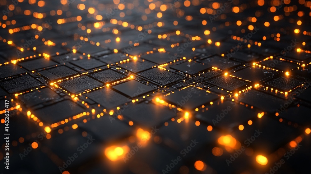 Poster digital grid: a captivating abstract image showcasing a futuristic digital grid with vibrant orange 