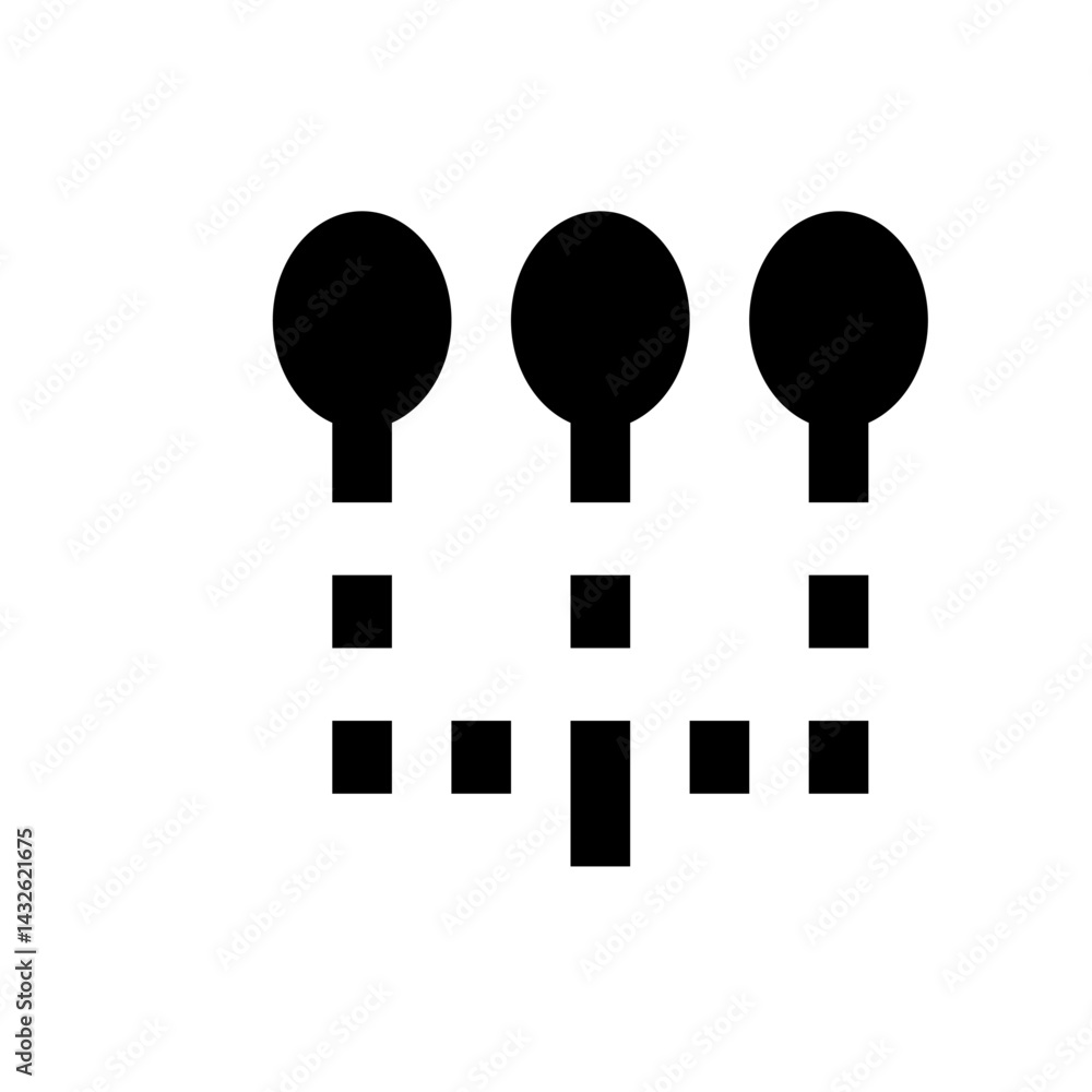 Poster three black circles connected by a network of squares in a simple geometric arrangement style