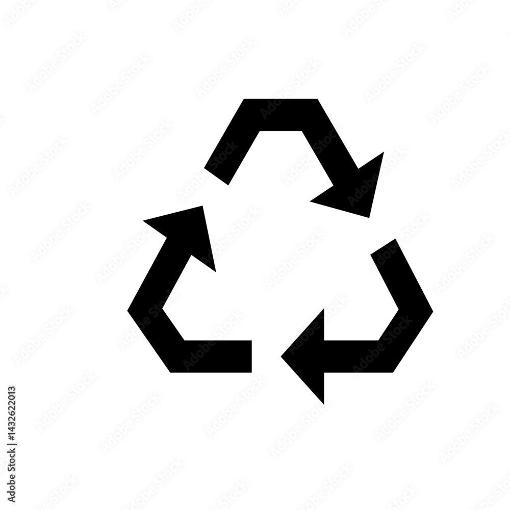 Poster black recycling symbol with three arrows forming a triangle shape on a white background visual desig