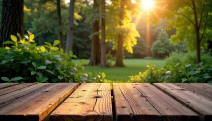 Fototapeta premium Rustic wooden table, plank backdrop Empty, natural setting , rustic, element