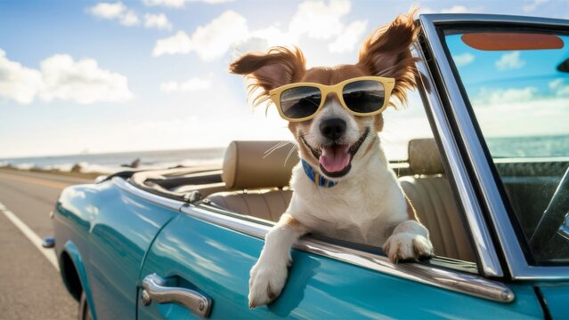 Funny Dog in Sunglasses Driving