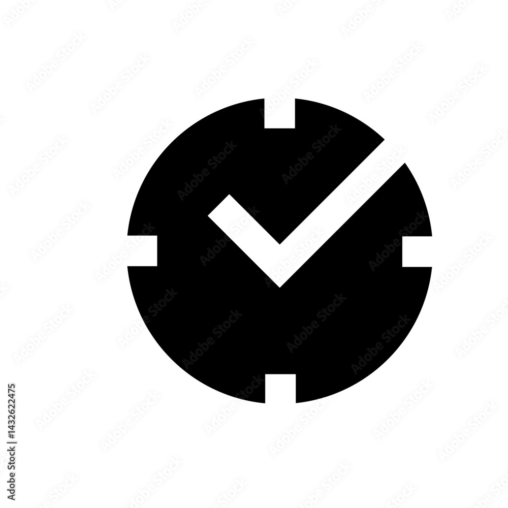 Poster black clock icon with white check mark indicating time completion and a visual representation of don
