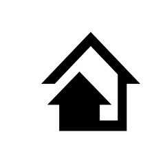 Black overlapping house shapes with a continuous line forming a larger house outline design symbol