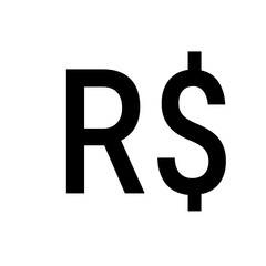 Illustration of the brazilian real currency symbol in bold black color on a white background plain image
