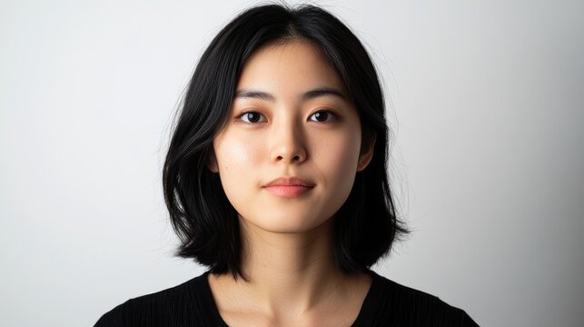 High-quality passport photo of a woman against a plain white background