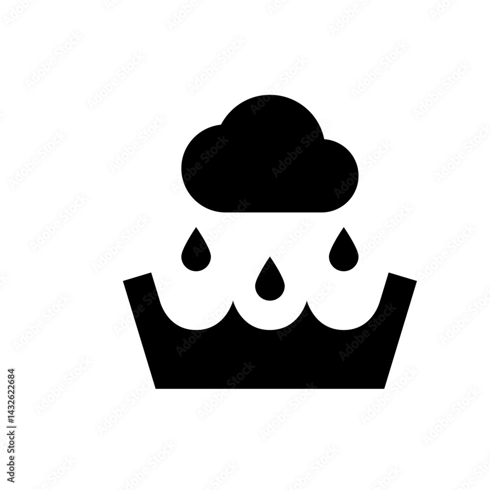 Poster black cloud with rain drops over a container filled with water in a simple vector illustration