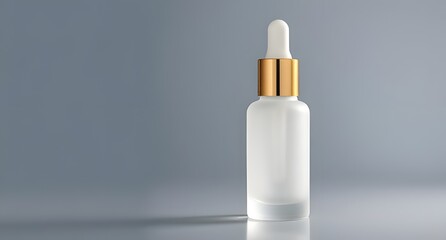 Elegant White Frosted Glass Dropper Bottle with Gold Cap Cosmetic Packaging Mockup