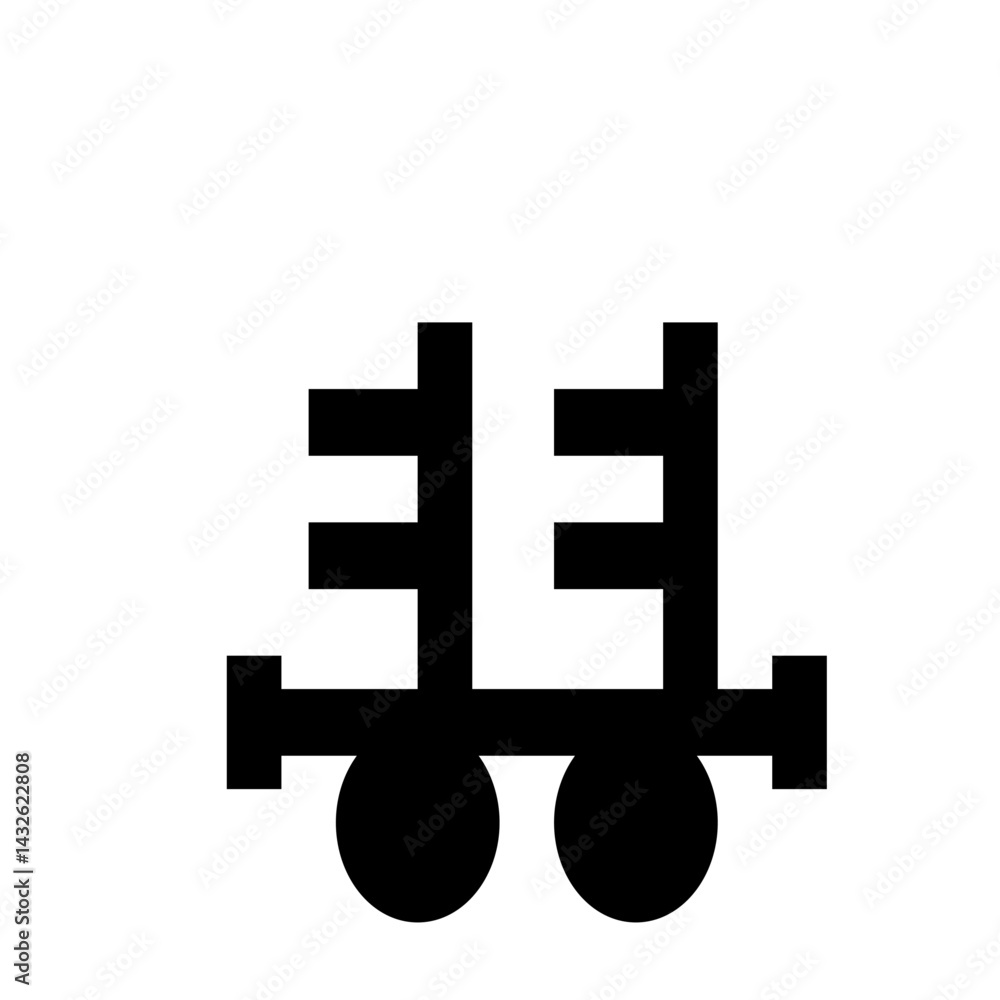 Poster black and white graphic of a train car with two wheels and a geometric structure on top design graph