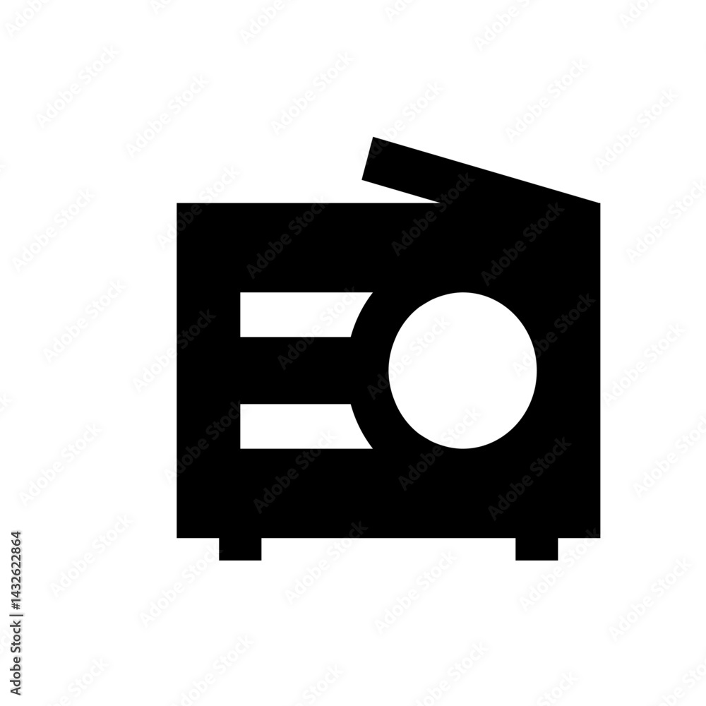 Aufkleber a black and white illustration of a projector with an open top and a circle in the middle section