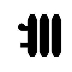 Illustration of a black radiator with three sections and a valve on the left side in simple style