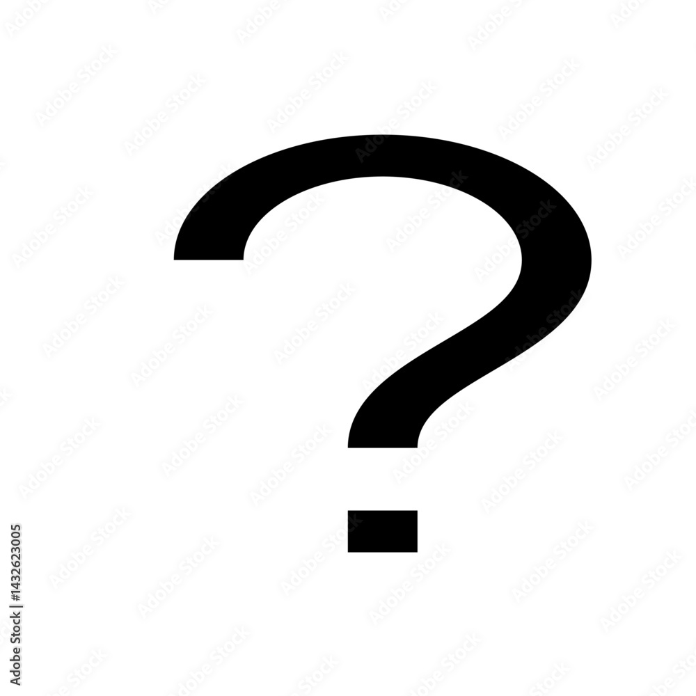 Poster illustration of a question mark in black color with a square dot isolated on a white background imag