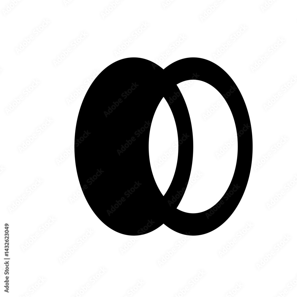 Poster two overlapping circles with one solid black and the other a black outline on a white background