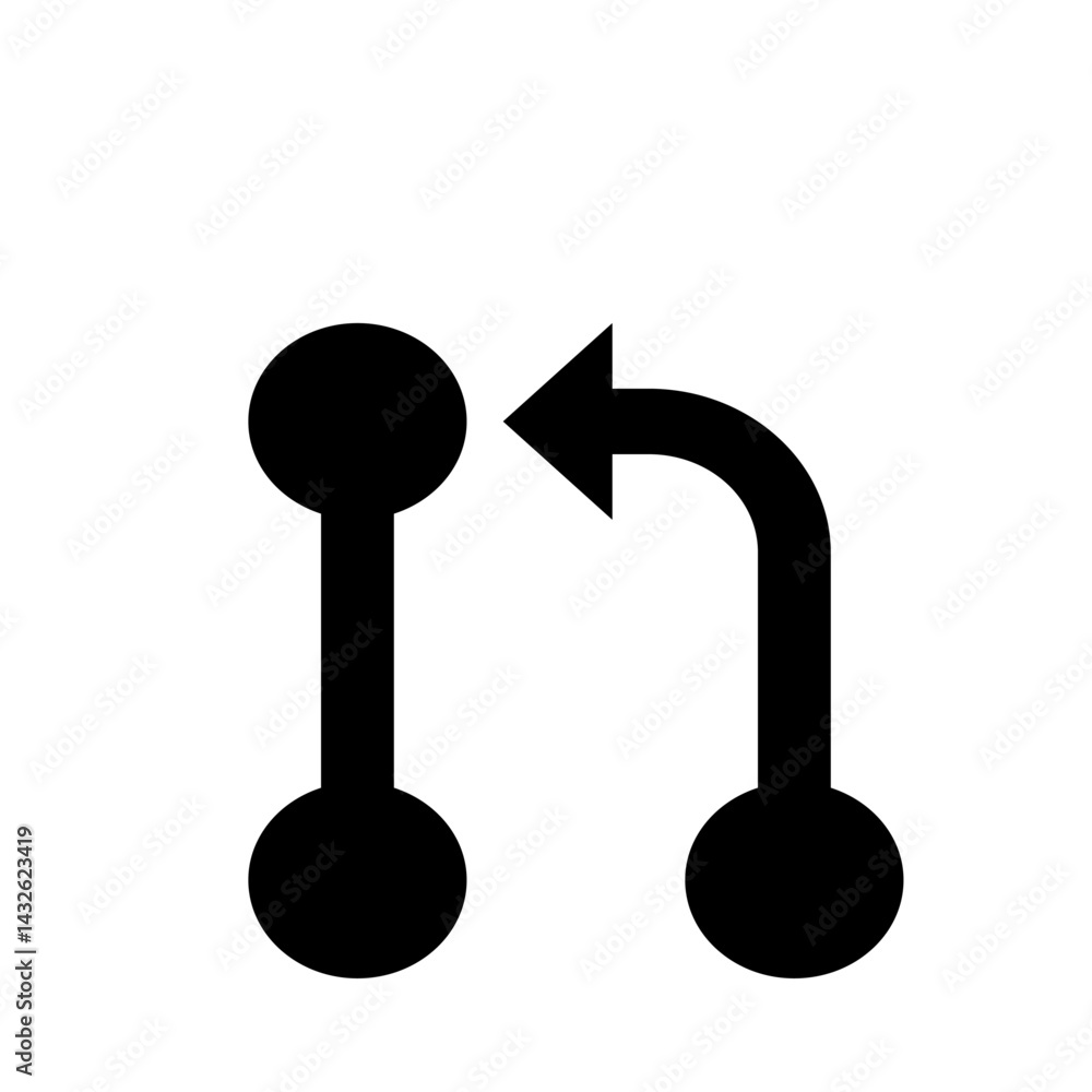 Poster black diagram showing a vertical line connecting two circles and a curved arrow pointing left with c