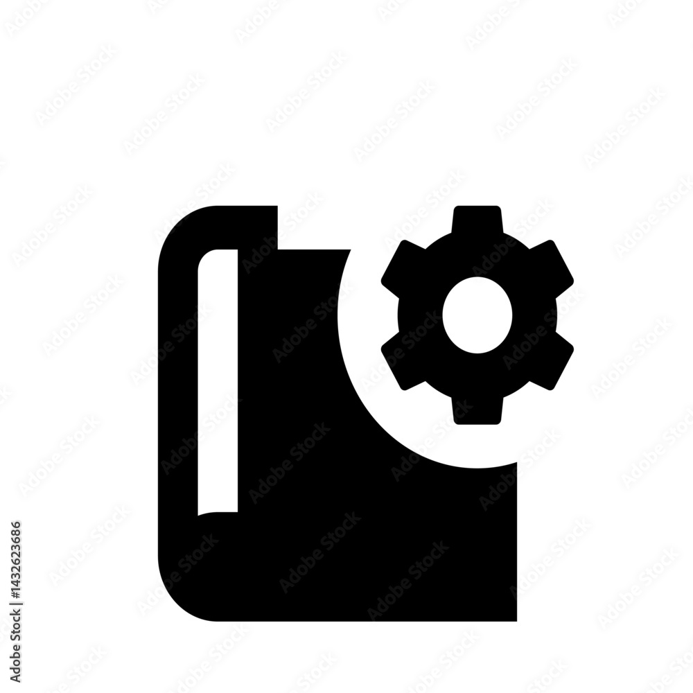 Aufkleber black and white icon depicting a document with a gear overlay representing settings or configuration