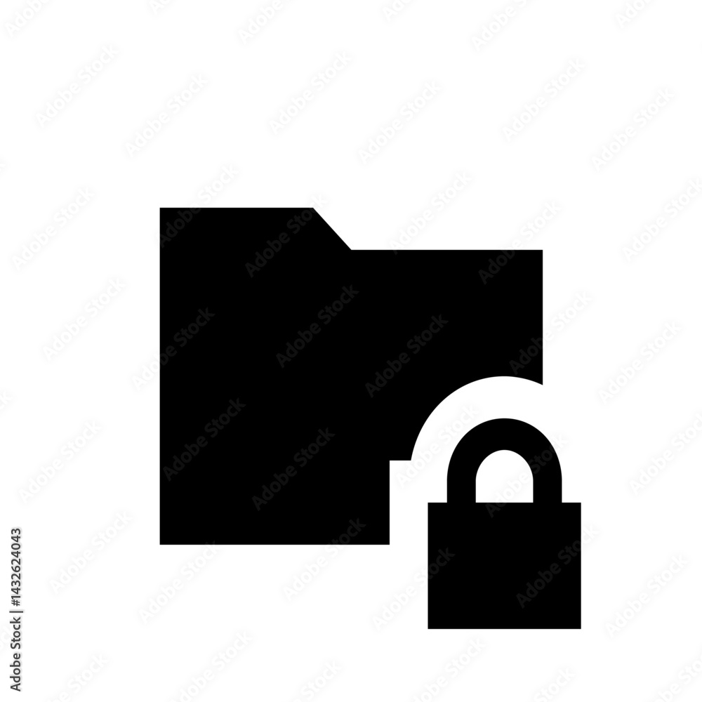 Poster black folder icon with a padlock overlay representing secure file storage and data protection concep