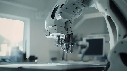 A robotic arm assembling high precision robotic arms for industrial automation in a robotics manufacturing facility, AI tools ensuring exact calibrations for automated tasks, Industrial-tech style