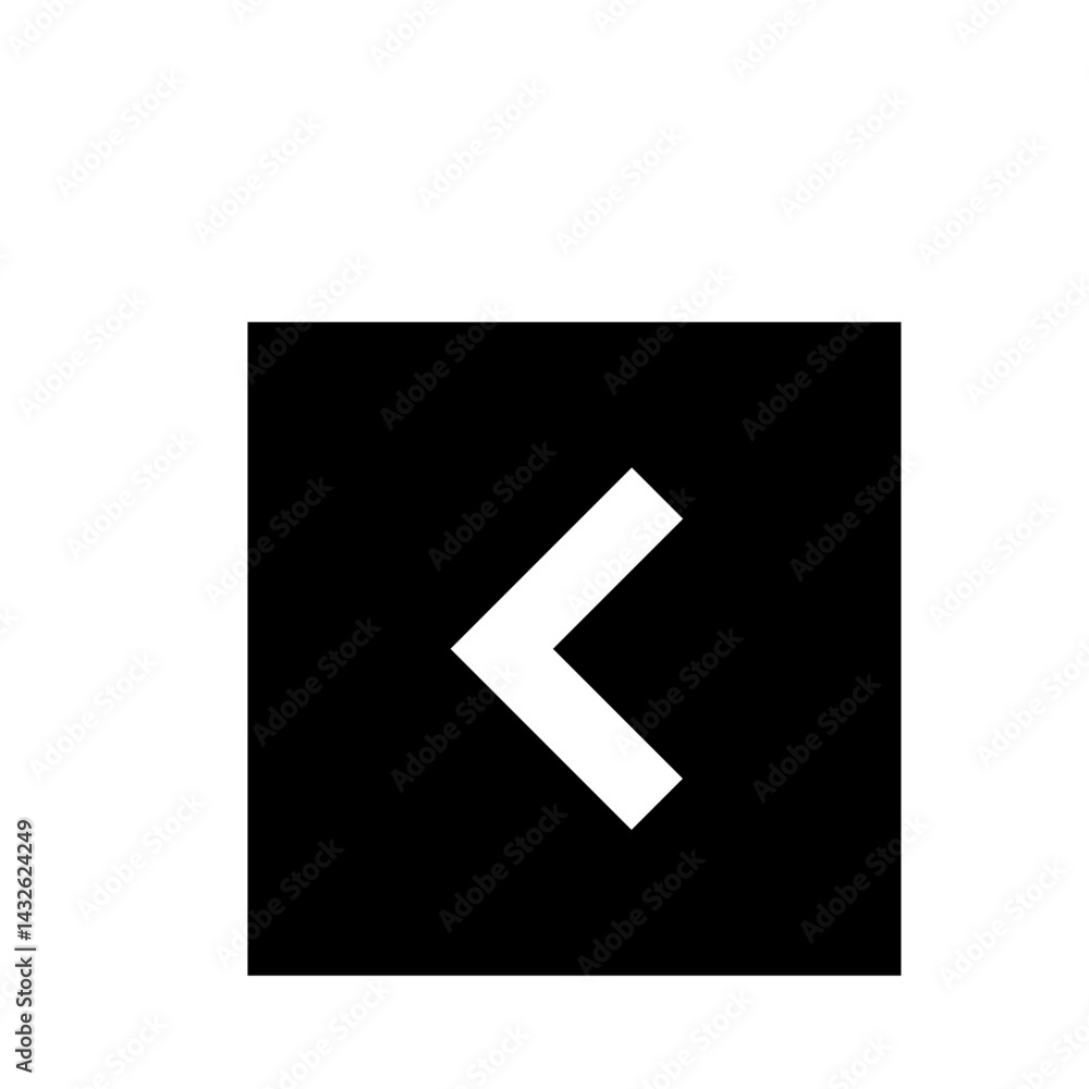 Poster white left arrow symbol on a black square background, simple navigation icon graphic element design 