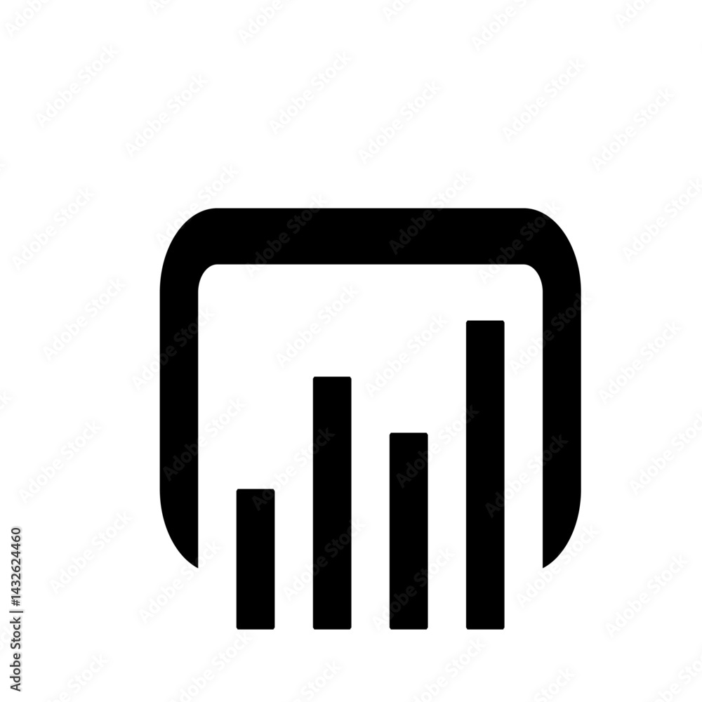 Poster black graphic of bars inside a rounded square representing data analysis and statistical information