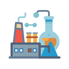 Science and Industry: Laboratory with Factory Vector Icon