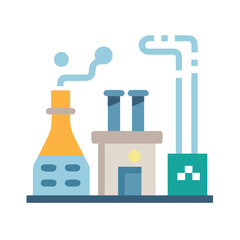 Stylized industrial factory icon, pollution, and environmental concerns