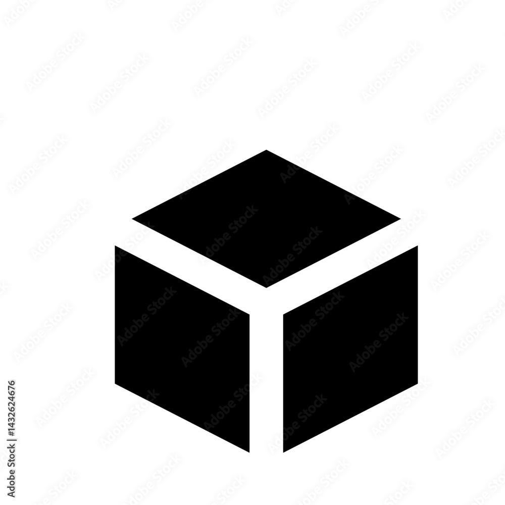 Poster Isometric representation of a black cube with white edges creating a three dimensional effect view