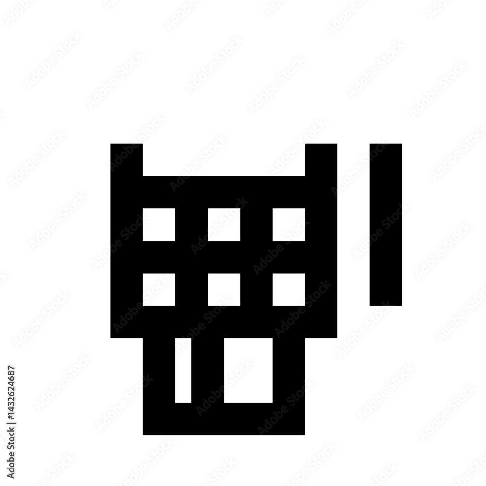 Poster abstract black and white building with window grid and vertical bar on a white background design ele