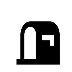 Illustration of a black mailbox with a flag and a rounded door opening on a white background