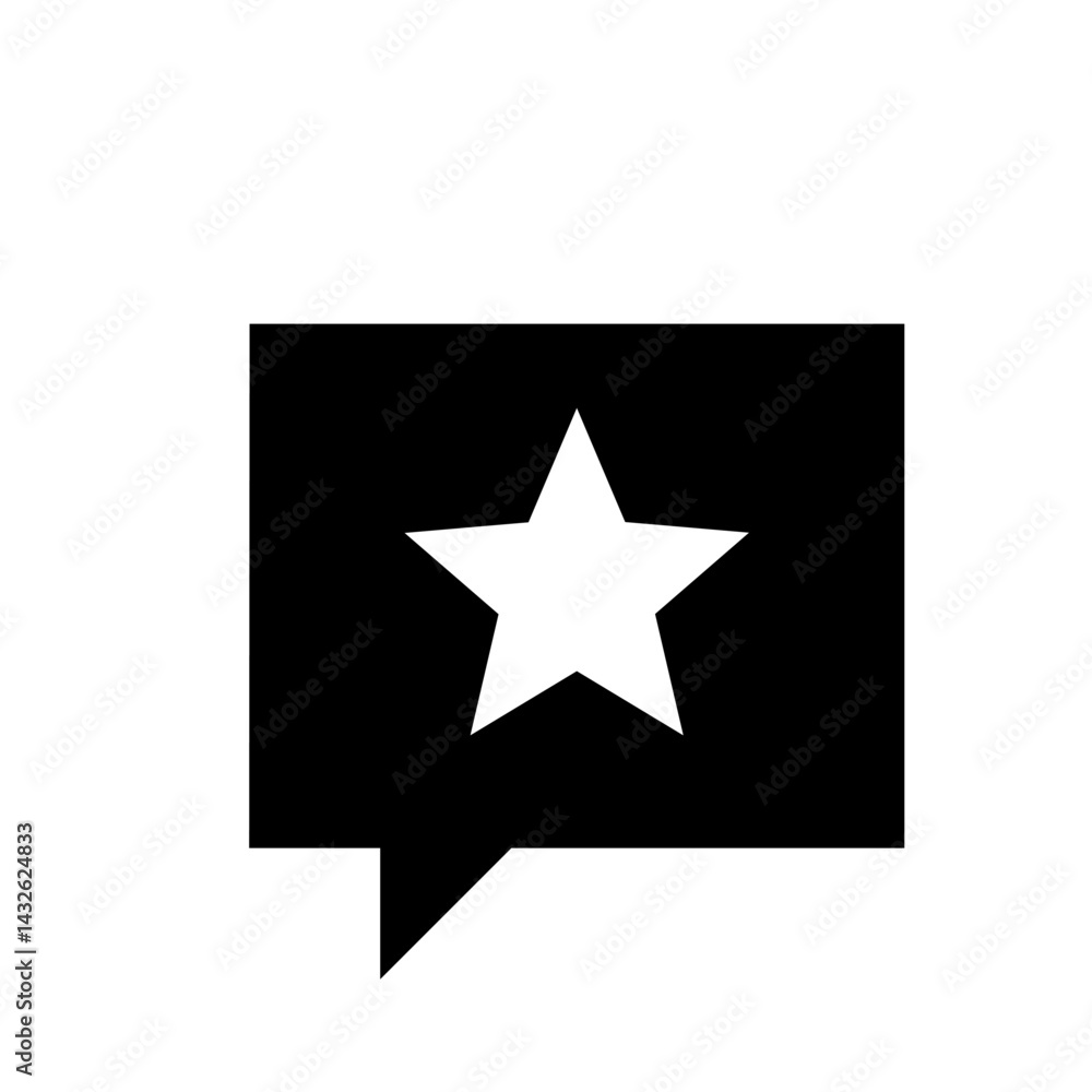 Aufkleber white star symbol centered inside a black speech bubble with a tail on the bottom left corner