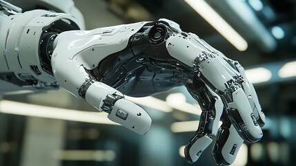 A robotic arm assembling high resolution 3D cameras for virtual tours in a digital tech lab, AI-powered integration of cameras and tracking systems for immersive experiences, Virtual-tech style