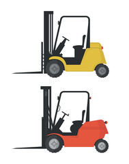 Icons of two forklifts on a white background. Warehouse transport. Logistics, transportation.