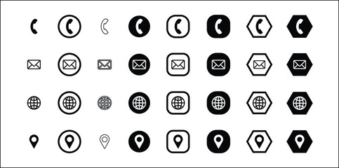 Business card all icon collection, black and white social media icons vector