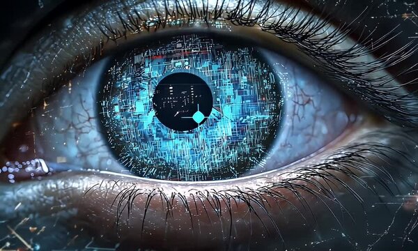 Digital eye with intricate network design.