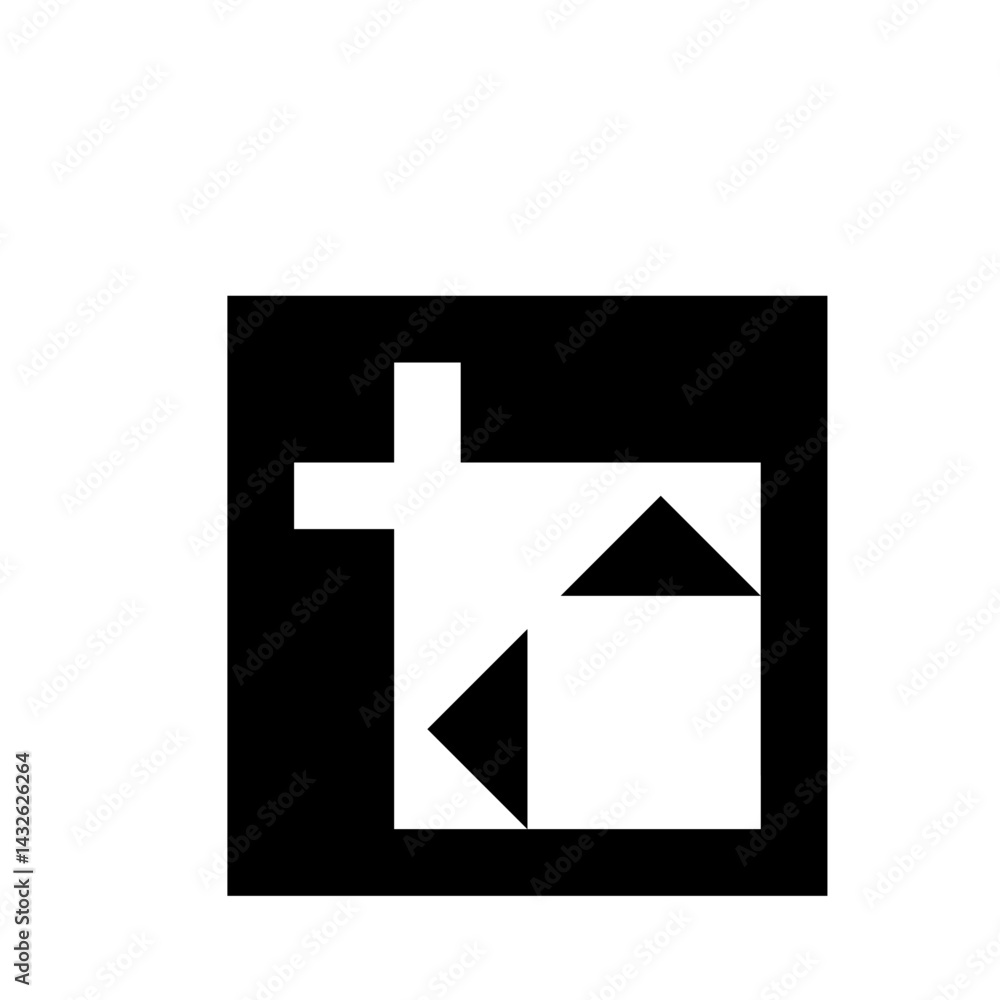 Poster abstract geometric design featuring a cross shape and triangular elements in black and white colors