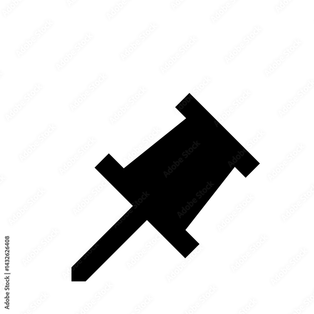 Poster illustration of a black pushpin with a flat head and a sharp point on a white background simple desi