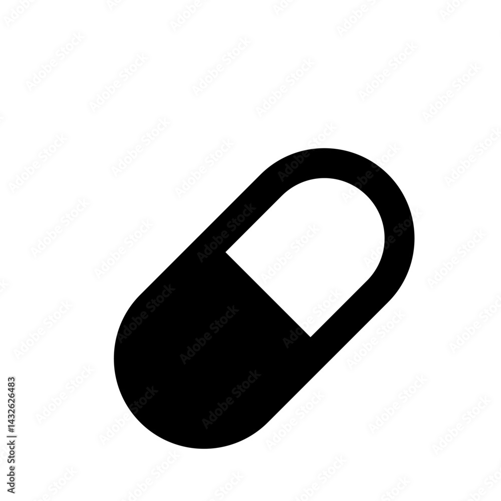 Aufkleber illustration of a black and white capsule pill on a white background representing medication or trea