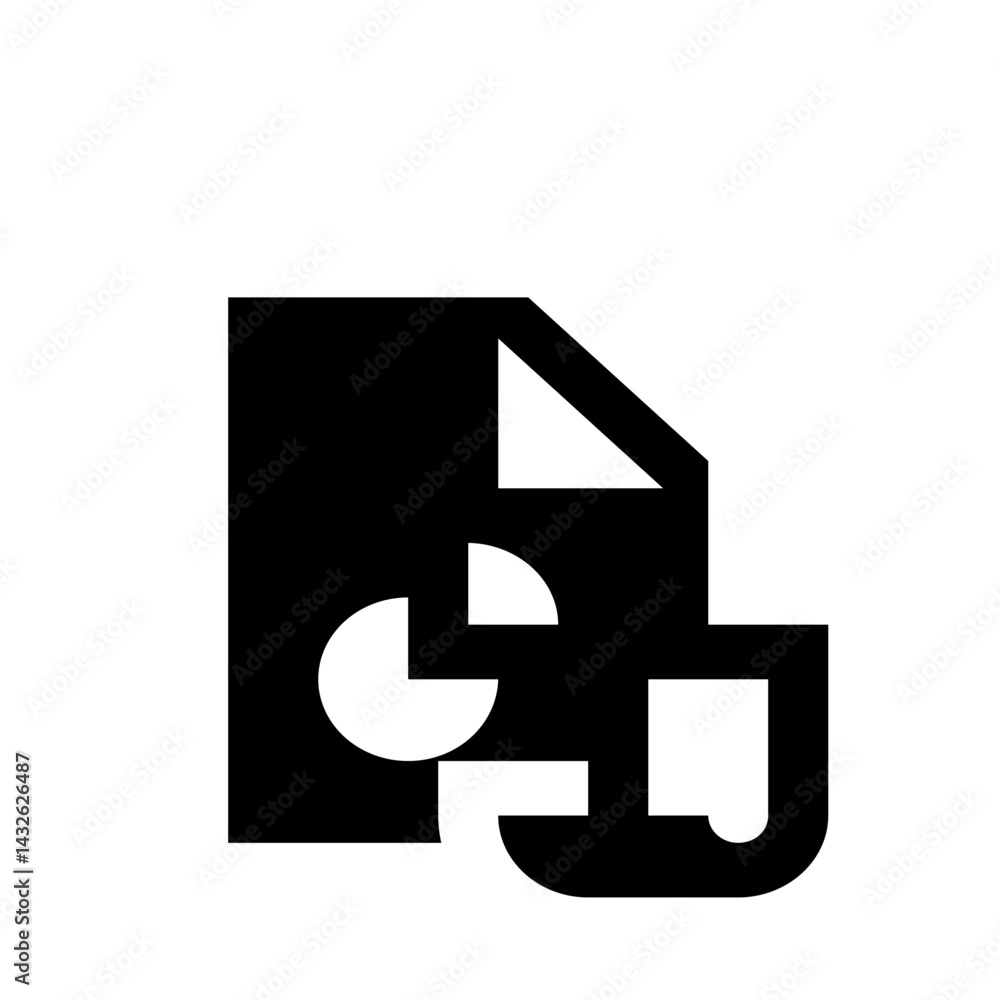 Poster black document with a folded corner and a circular chart and a square shape on the bottom right