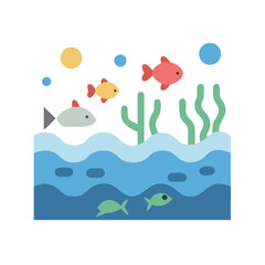 Flat Design Aquarium with Fish and Plant Life