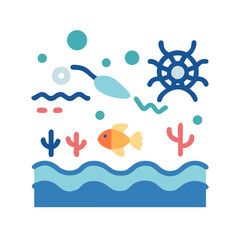 Stylized Underwater Scene with Fish and Coral Reef