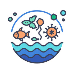 Aquatic Life Ecosystem with Colorful Fish and Microorganisms