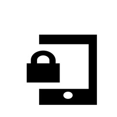 Black silhouette of a smartphone with a padlock symbol representing security and data protection online and mobile